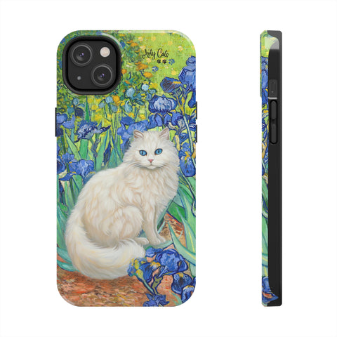 White Cat With Van Gogh Irises, Cat iPhone case, Tough Phone Cases