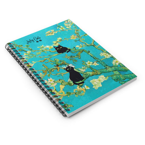 Van Gogh Almond Blossoms with Cats - Spiral Notebook - Ruled Line