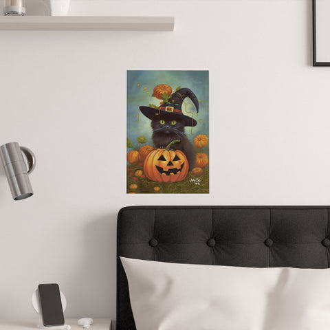 Halloween Kitten with Pumpkin, Unframed Satin Poster