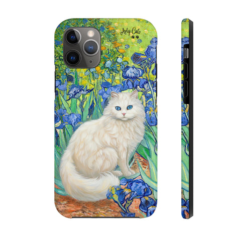 White Cat With Van Gogh Irises, Cat iPhone case, Tough Phone Cases