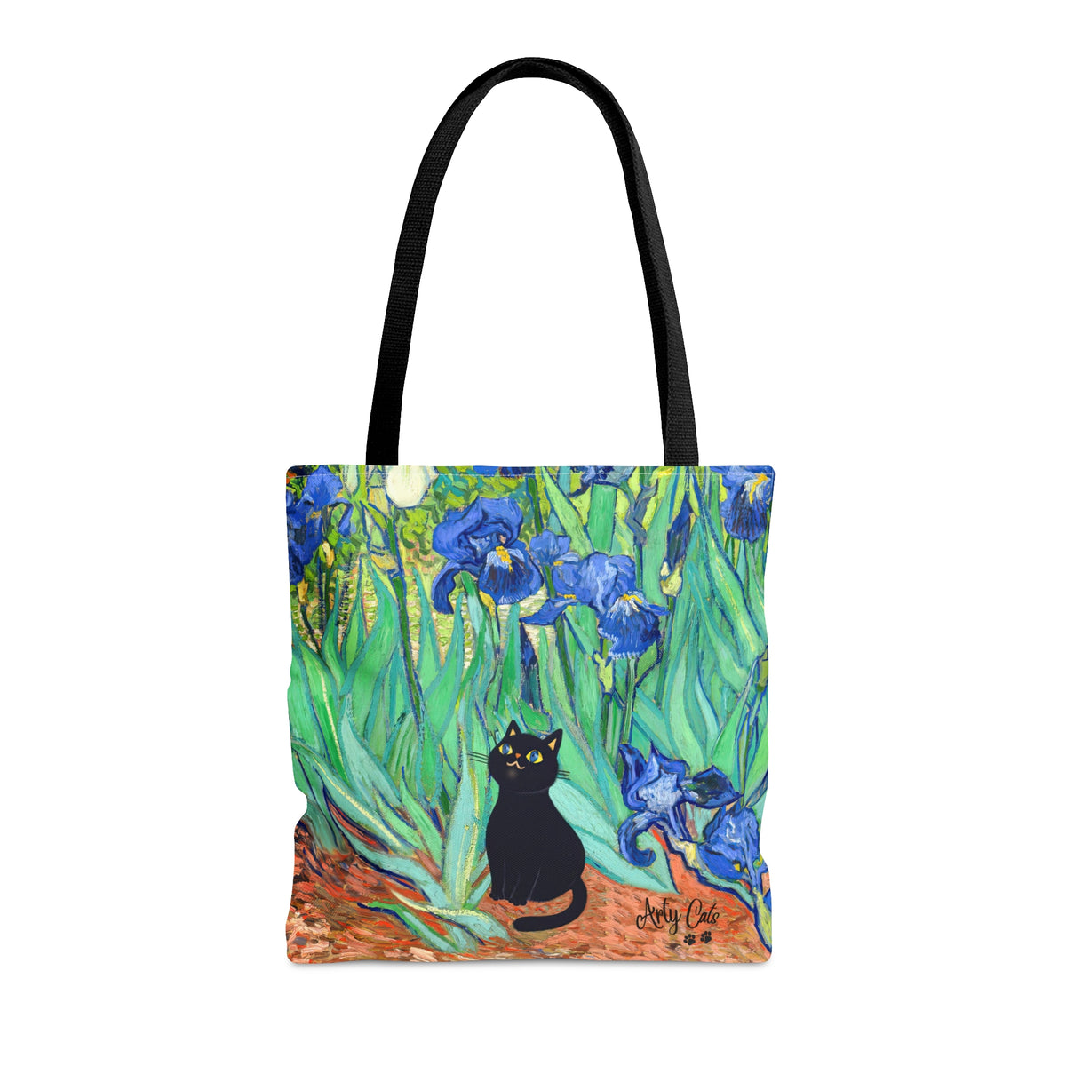 Van Gogh Irises with Cute Black Cat, All Purpose Designer Tote Bag