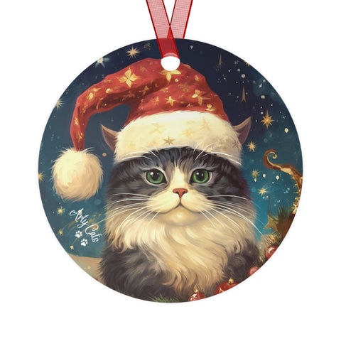 Santa Claws Cat, Christmas Metal Ornaments