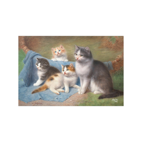 A Cat with Her Kittens by Wilhelm Schwar, Unframed Satin Poster