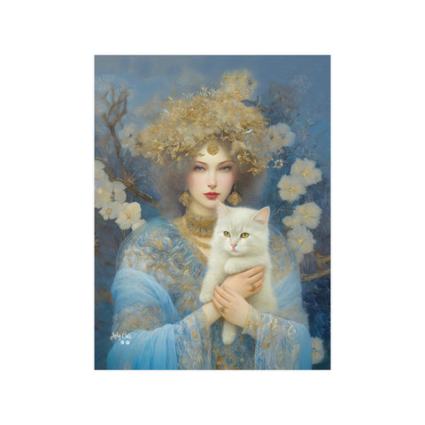 Snow Queen and her cat, Unframed Satin Poster