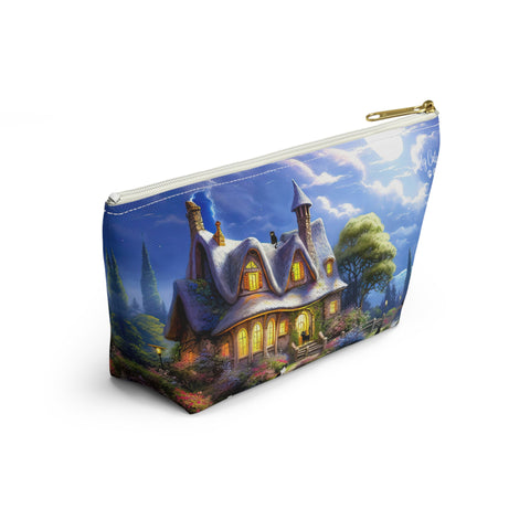 Moonlit Serenade at the Riverside Cottage, Cat Art , All purpose Accessory Pouch