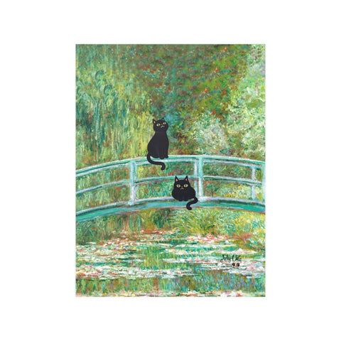 Monet's The Water Lily Pond Bridge with the Cats, Unframed Printed Poster