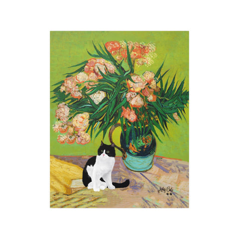 Van Gogh Oleanders Cat Print, Black & White Cat Print, Unframed Satin Poster