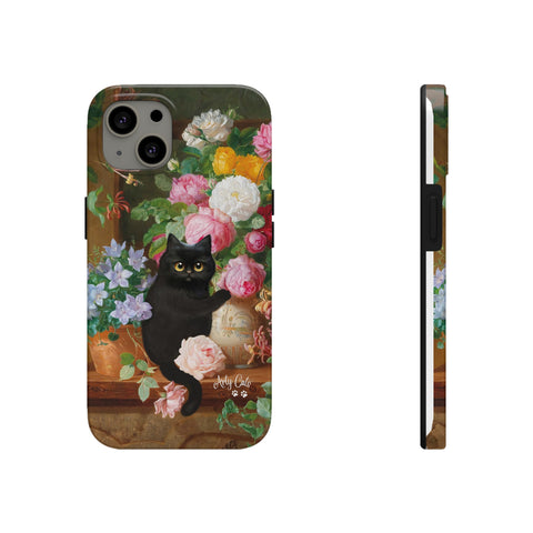 Cat Loves Roses, iPhone Case, Cat iPhone case, Tough Phone Cases