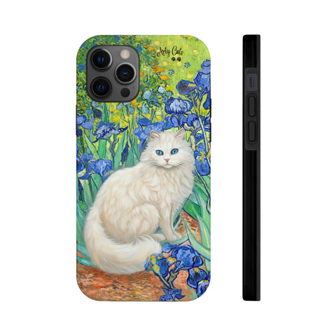 White Cat With Van Gogh Irises, Cat iPhone case, Tough Phone Cases