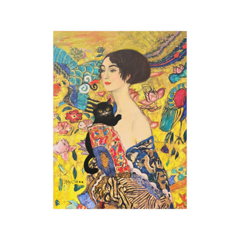 Lady With Fan and Cat, Vintage Gustav Klimt Art, Unframed Poster