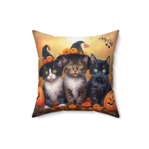 Halloween Kittens in Autumn Splendor Spun Polyester Square Pillow