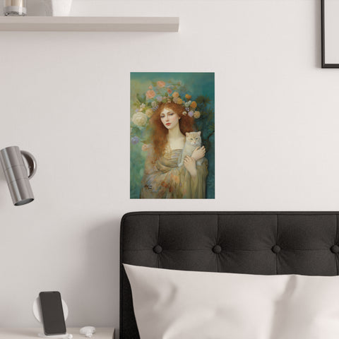 Spring's Fairy Tale, Enchanting Fairy with Her Cat, Unframed Printed Satin Poster