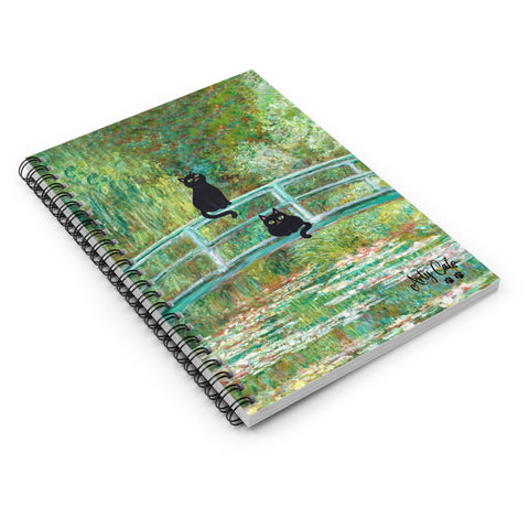 Monet's The Water Lily Pond Bridge with the Cats - Spiral Notebook - Ruled Line