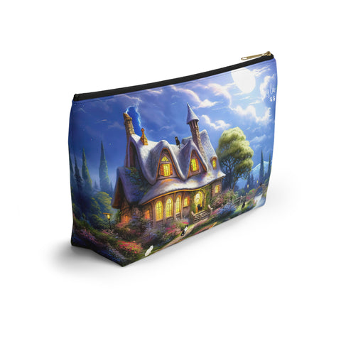 Moonlit Serenade at the Riverside Cottage, Cat Art , All purpose Accessory Pouch