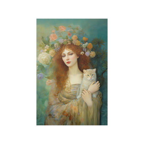 Spring's Fairy Tale, Enchanting Fairy with Her Cat, Unframed Printed Satin Poster