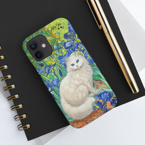 White Cat With Van Gogh Irises, Cat iPhone case, Tough Phone Cases