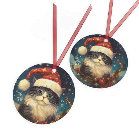 Santa Claws Cat, Christmas Metal Ornaments