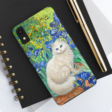 White Cat With Van Gogh Irises, Cat iPhone case, Tough Phone Cases