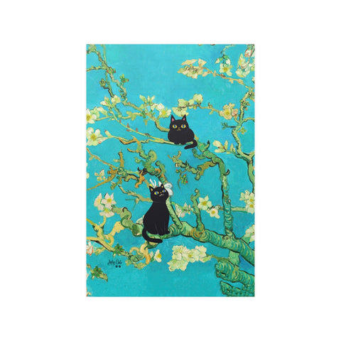 Van Gogh Almond Blossoms with Black Cats, Unframed Printed Satin Poster