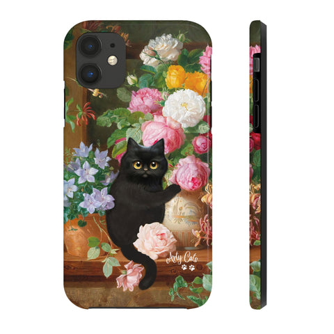 Cat Loves Roses, iPhone Case, Cat iPhone case, Tough Phone Cases