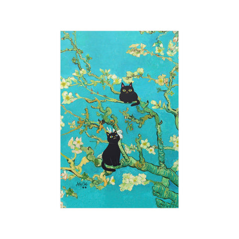 Van Gogh Almond Blossoms with Black Cats, Unframed Printed Satin Poster