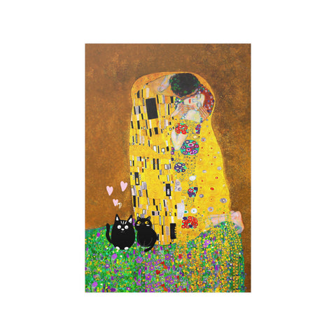 Gustav Klimt The Kiss, Love Cats Print, Unframed Printed Satin Poster