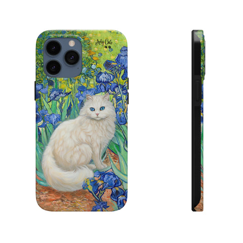 White Cat With Van Gogh Irises, Cat iPhone case, Tough Phone Cases