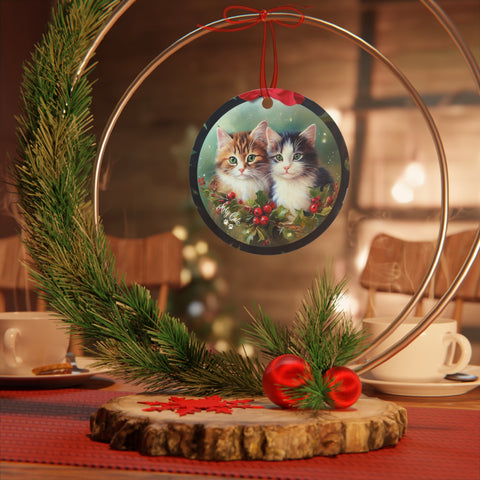 Kitten Friends in Whisker Wonderland, Christmas Metal Ornaments