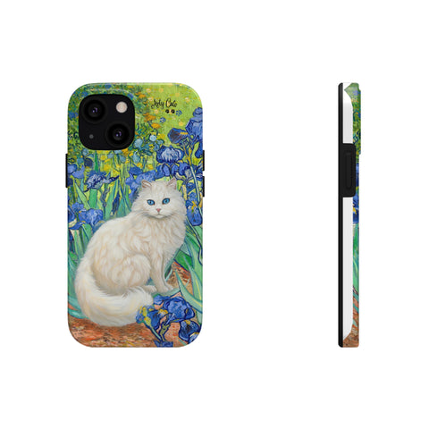 White Cat With Van Gogh Irises, Cat iPhone case, Tough Phone Cases