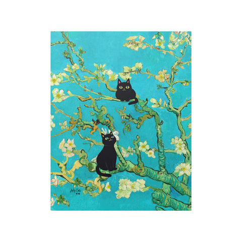 Van Gogh Almond Blossoms with Black Cats, Unframed Printed Satin Poster