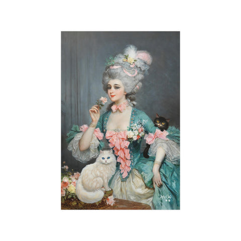 An Elegant Lady with Roses and her Cats, Unframed Satin Poster