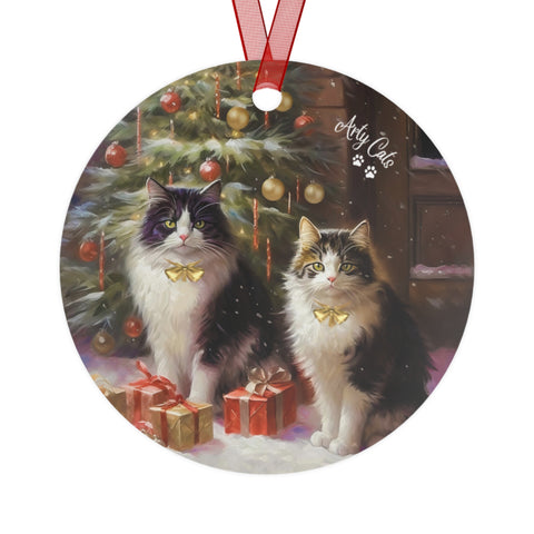 Festive Feline Pals, Christmas Metal Ornaments