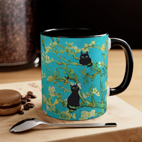 Van Gogh Almond Blossoms With Cats, Accent Coffee Mug, 11oz