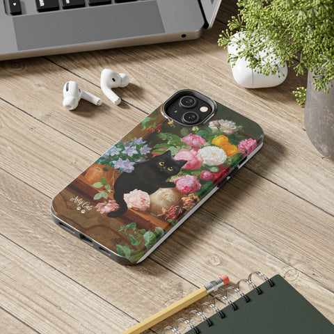 Cat Loves Roses, iPhone Case, Cat iPhone case, Tough Phone Cases