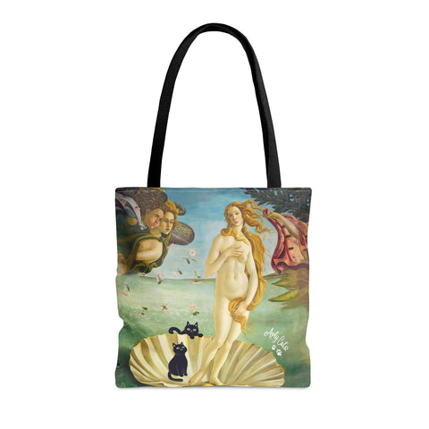 The Birth of Venus with two Black Cats, Botticelli Art Print, All Purpose Designer Tote Bag