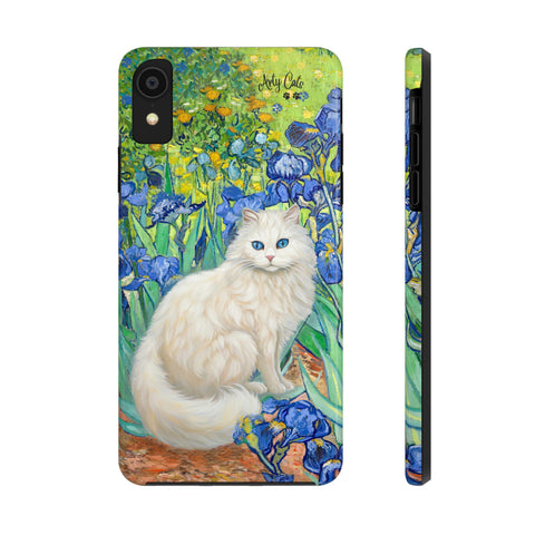 White Cat With Van Gogh Irises, Cat iPhone case, Tough Phone Cases