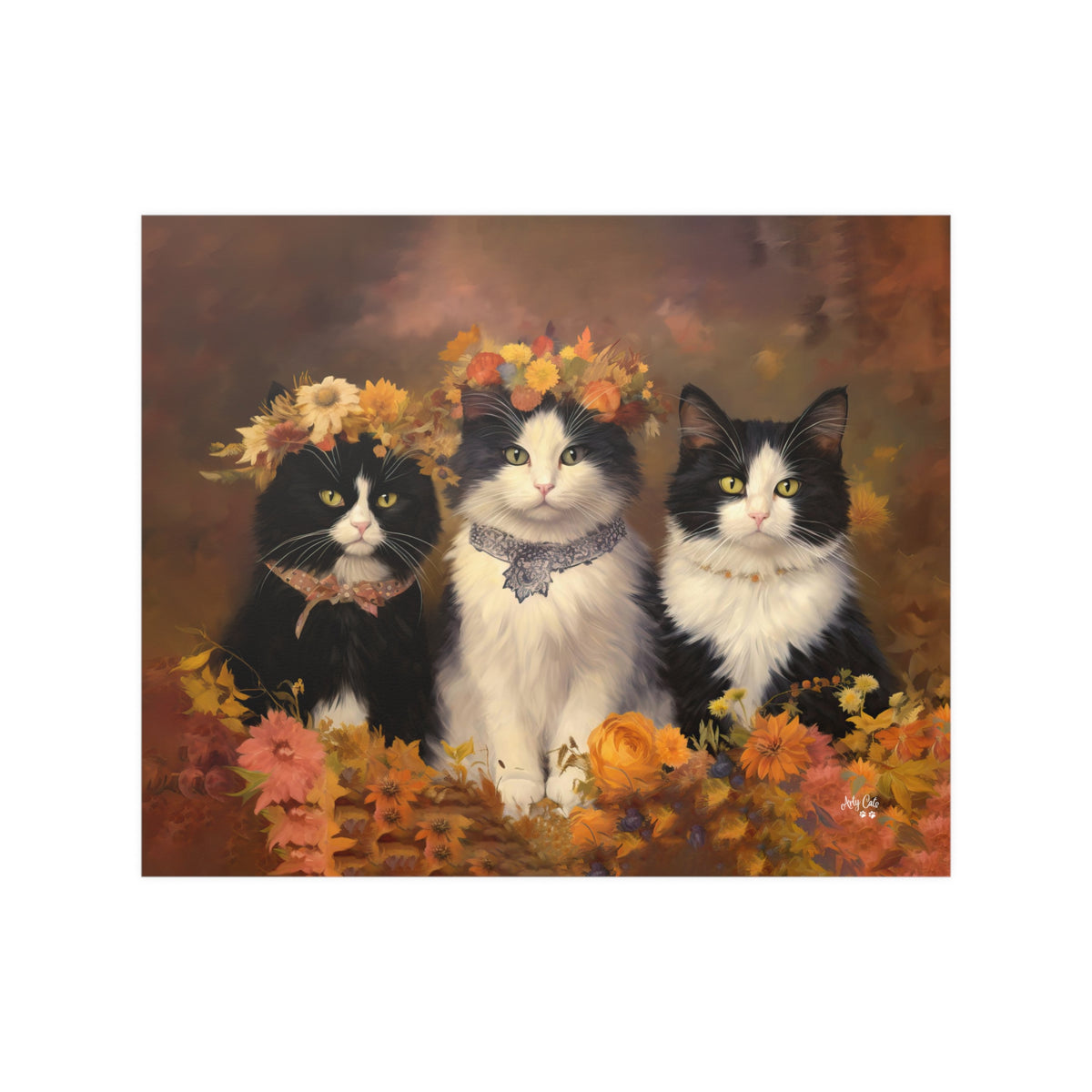 Autumn Kittens in the Blooming Meadow, Unframed Satin Posters