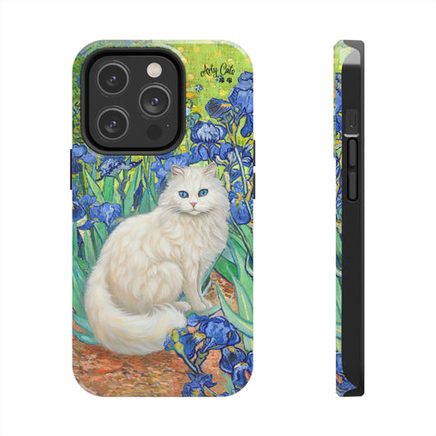 White Cat With Van Gogh Irises, Cat iPhone case, Tough Phone Cases