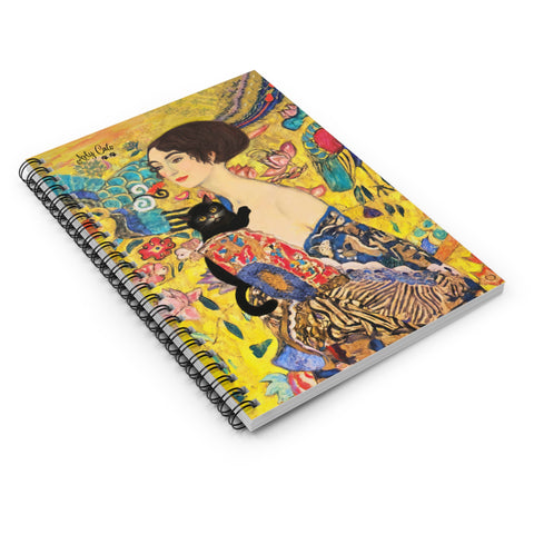 Lady With Fan and Cat, Vintage Gustav Klimt  - Spiral Notebook - Ruled Line