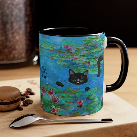 Monet's Water Lilies with Swimming Cat, Accent Coffee Mug, 11oz