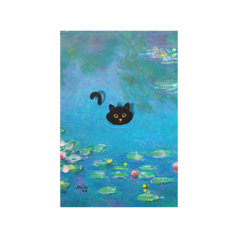 Monet Water Lily Cat Poster, Unframed Printed Satin Poster