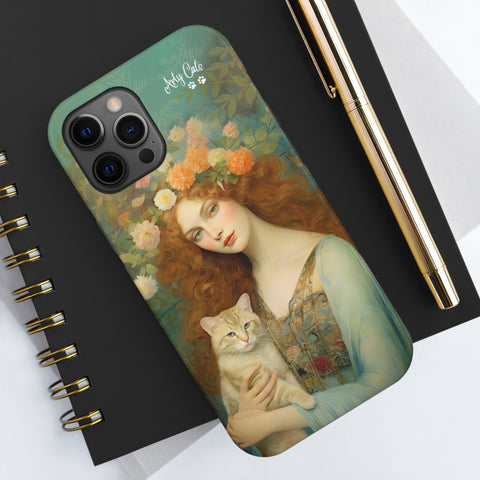 Blooming Serenity, Woman and The Cat, Cat iPhone case, Tough Phone Cases