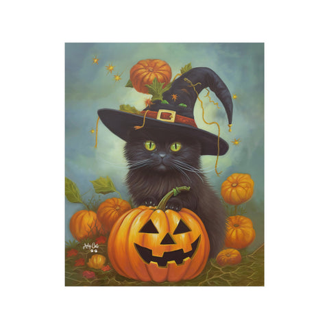 Halloween Kitten with Pumpkin, Unframed Satin Poster