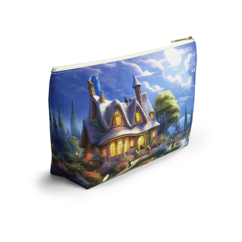 Moonlit Serenade at the Riverside Cottage, Cat Art , All purpose Accessory Pouch