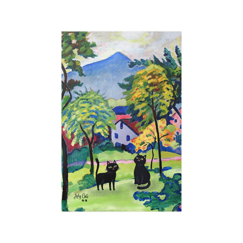 Two Adorable Black Cats in August Macke Landscape, Unframed Satin Poster