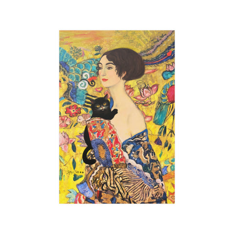 Lady With Fan and Cat, Vintage Gustav Klimt Art, Unframed Poster