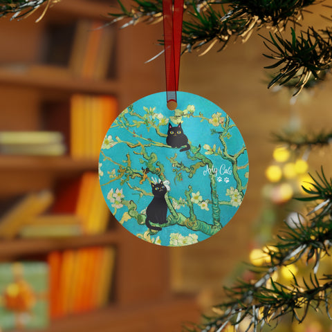 Van Gogh Almond Blossoms with Cats, Christmas Metal Ornaments