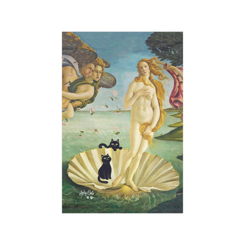 The Birth of Venus with two Black Cats, Botticelli Unframed Satin Art Poster