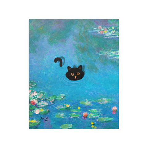 Monet Water Lily Cat Poster, Unframed Printed Satin Poster