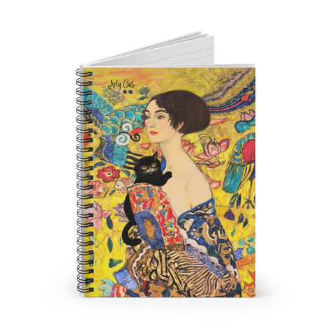 Lady With Fan and Cat, Vintage Gustav Klimt  - Spiral Notebook - Ruled Line